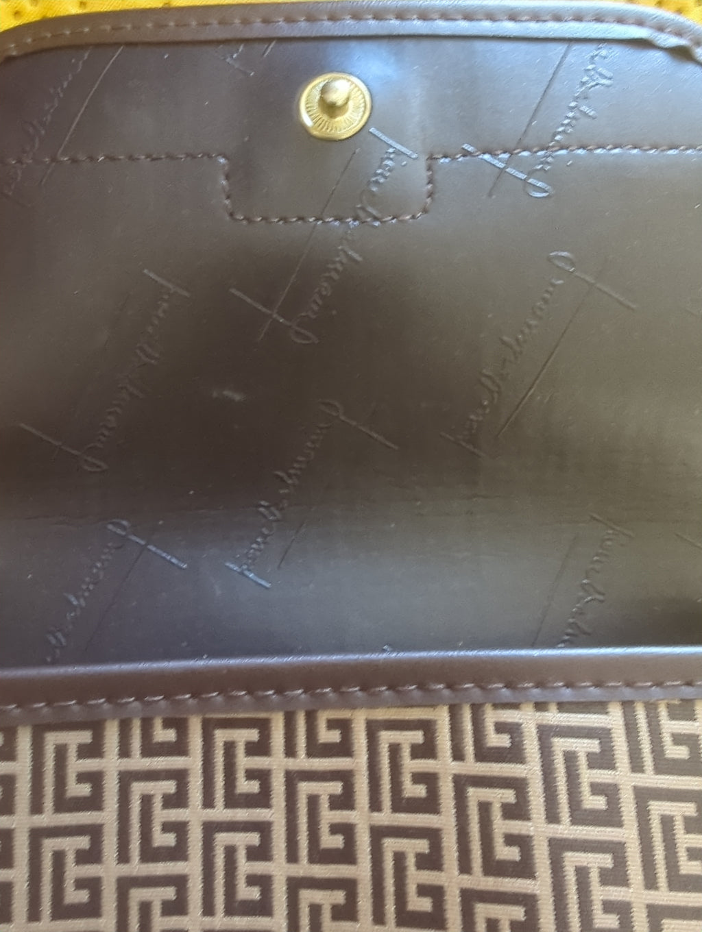 Vintage 1970s Pierre Balmain Monogram Pouch Bag - Labyrinth Canvas Cosmetic Clutch, Very Good Condition
