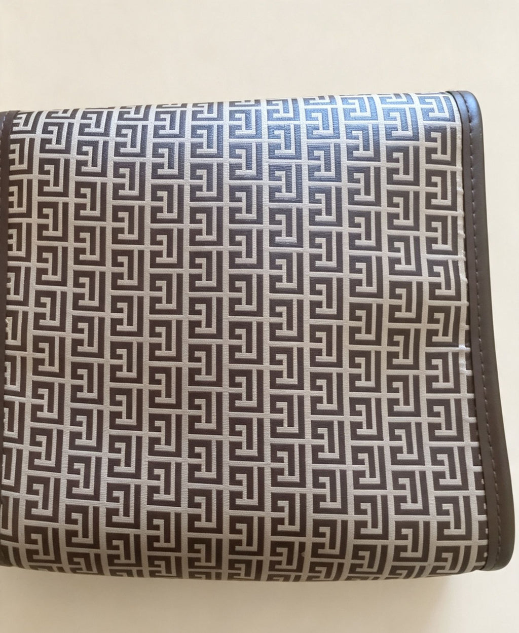 Vintage 1970s Pierre Balmain Monogram Pouch Bag - Labyrinth Canvas Cosmetic Clutch, Very Good Condition