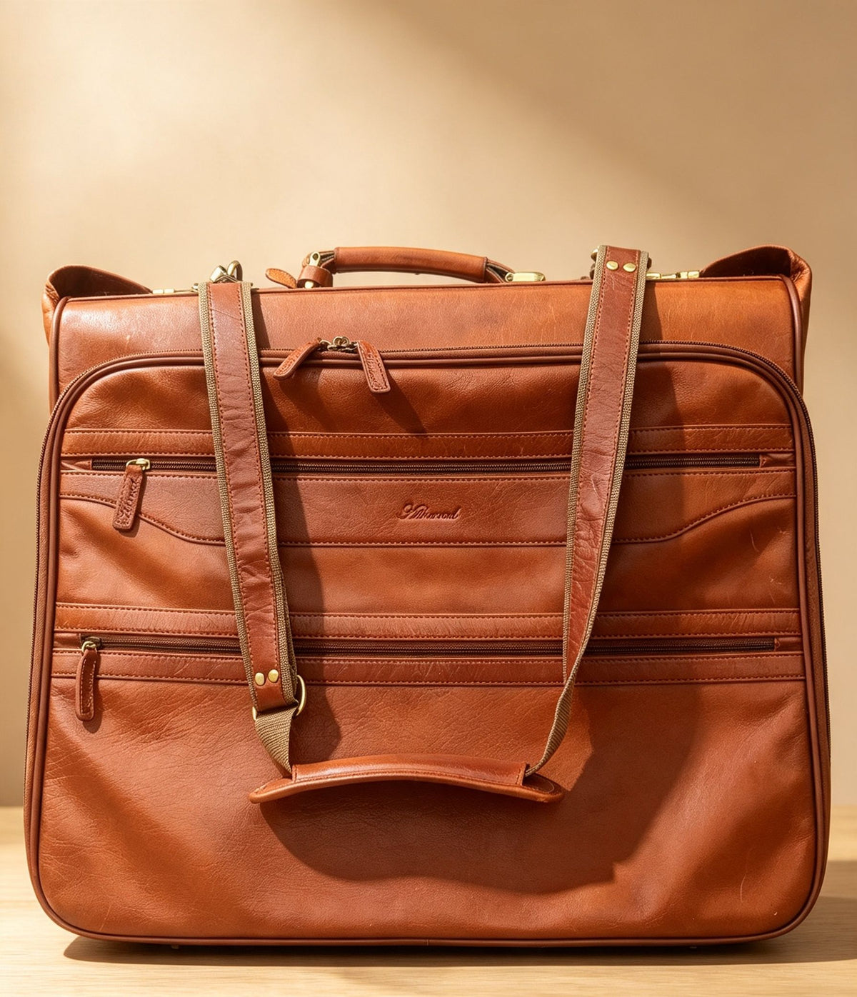 Ashwood Leather Suit Carrier – Premium Cognac Foldable Garment Travel Case.