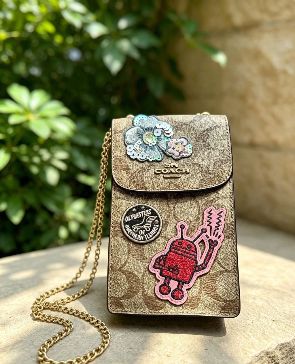 Coach x Keith Haring North/South Phone Crossbody Bag in Signature Canvas with Patches