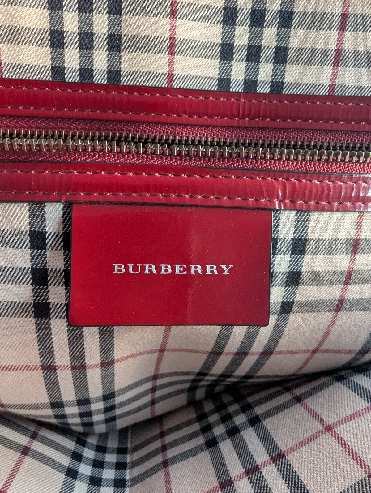 Vintage Burberry Red Patent Leather Bowling Satchel Handbag - Good