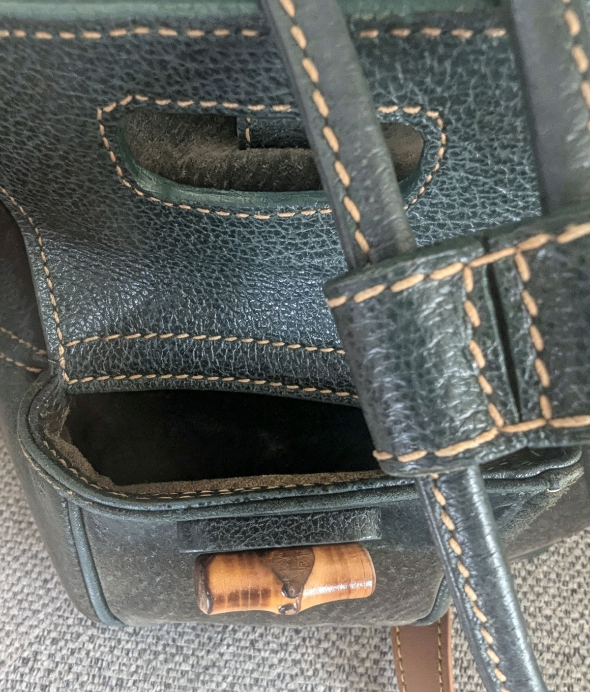 Vintage Gucci Bamboo Mini Backpack in Olive Green Suede – Professionally Restored with New Leather Straps