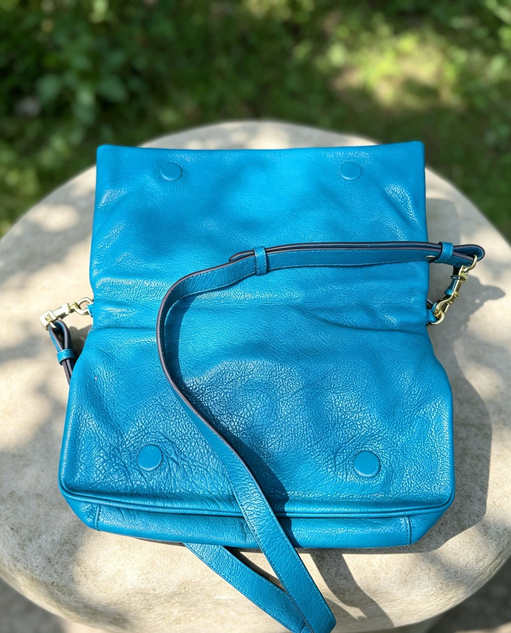 Tory Burch Amanda Foldover Leather Messenger Bag – Electric Eel Blue
