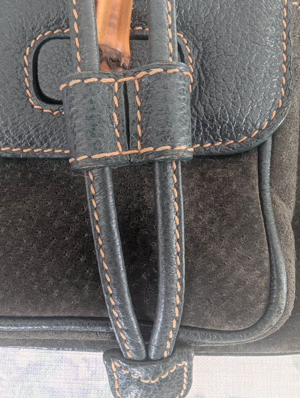Vintage Gucci Bamboo Mini Backpack in Olive Green Suede – Professionally Restored with New Leather Straps